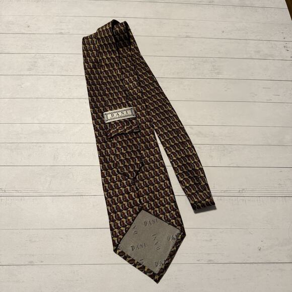 DANI Moda Maschile Geometric Silk Tie Red Gold Navy Made in Korea 58” - Picture 4 of 10